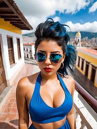 A sultry dark haired beauty showcases her curves in Quito's vibrant streets