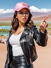 The Cuban girl 21 years old with medium brown hair stands tall in Atacama Lakes